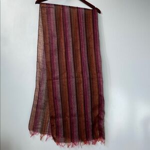 Unbranded Lightweight Gauze Striped Scarf Brown and Pink